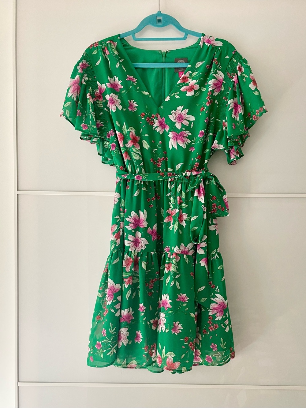 Vince Camuto Green Floral Chiffon Cocktail Dress Size 6